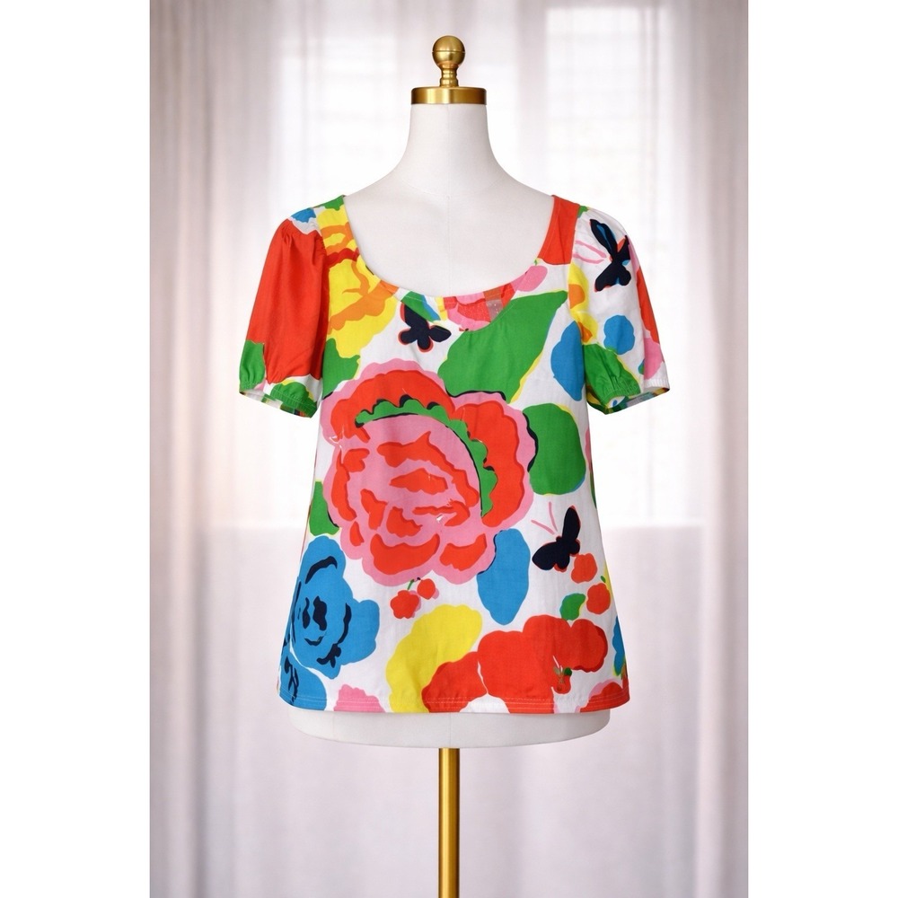 J. Crew Cotton Poplin Classic Popover Top Ratti Jardin Floral Puff Sleeve Size 2
